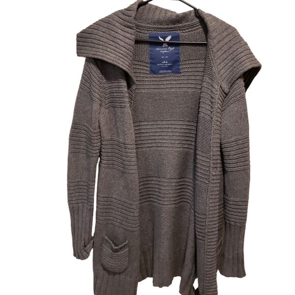 American Eagle Open Front Knit Long Wool Blend BROWN Cardigan Sweater Size M - Picture 4 of 11